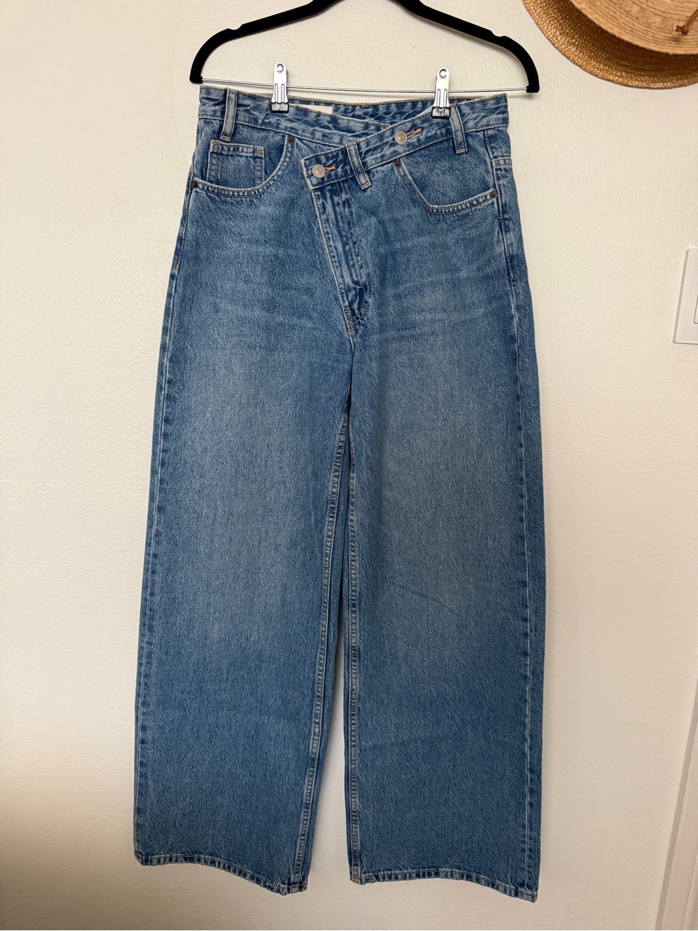 Zara High-Waist Wide Leg Crossover Jeans
